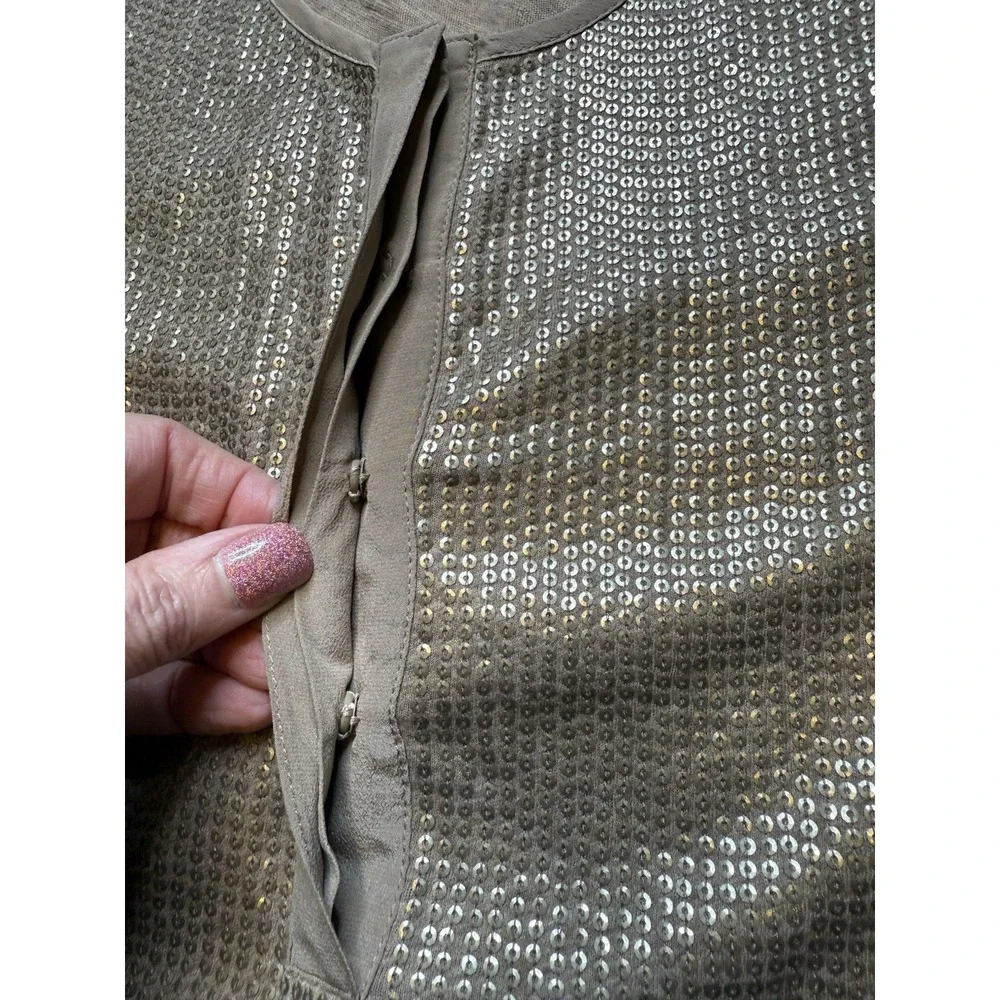 J. Crew Women's Beige Gold Sequin Tank W Snap Front‎ Sz XS. Classic. Festive